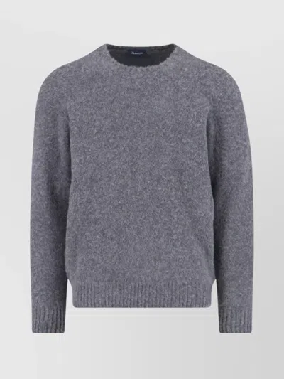 Drumohr Soft Textured Crewneck Sweater With Ribbed Cuffs In Gray
