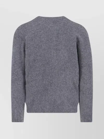Drumohr Soft Textured Crewneck Sweater With Ribbed Cuffs In Gray