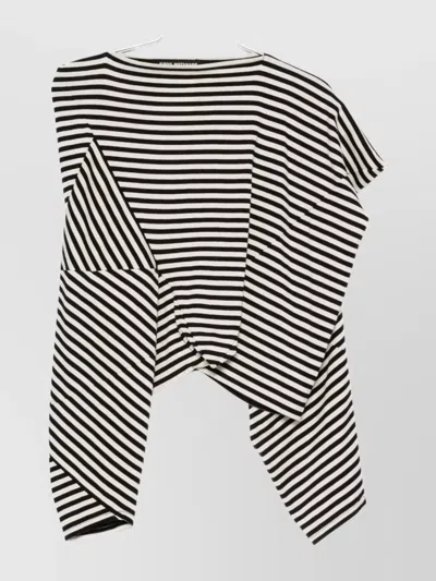 Junya Watanabe Striped Long Sleeve Asymmetric Top In Black