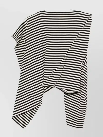 Junya Watanabe Striped Long Sleeve Asymmetric Top In Black