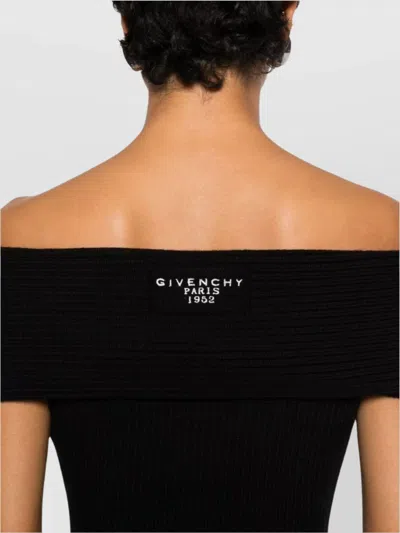 Givenchy Off-the-shoulder Ribbed Knee Length Dress In Black
