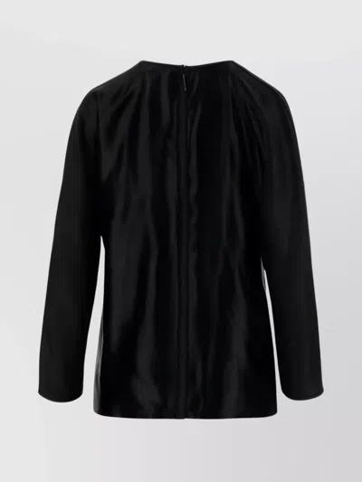 Giorgio Armani Shiny Effect Silk Sweatshirt With Crew Neck And Back Zipper Closure In Black