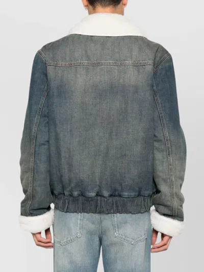 Balmain Shearling Collar Buttoned Pocket Jacket In Gray