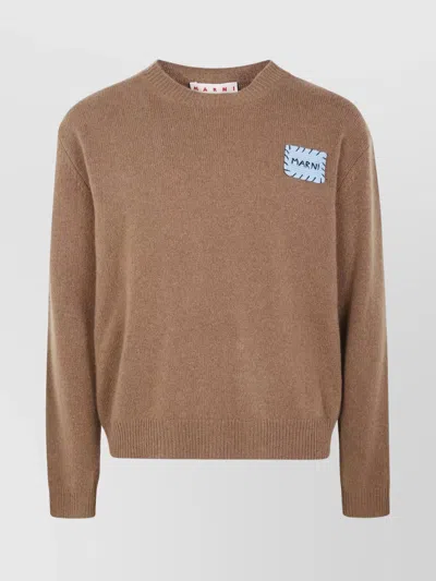 Marni Ribbed Cuff Crew Neck Knit Sweater In Neutral