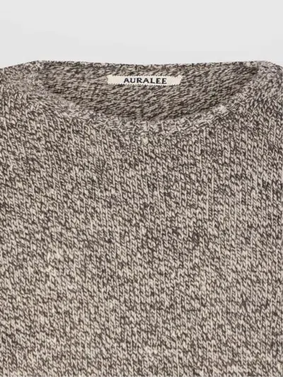 Auralee Textured Knit Crewneck Sweater With Long Sleeves In Gray