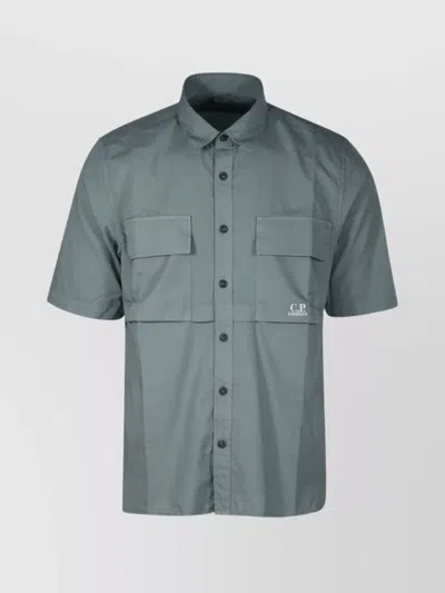 C.p. Company Short-sleeve Button-up Shirt With Classic Collar And Flap Pockets In Gray