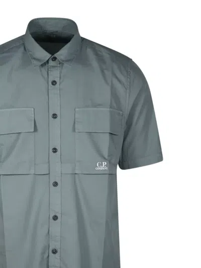 C.p. Company Short-sleeve Button-up Shirt With Classic Collar And Flap Pockets In Gray