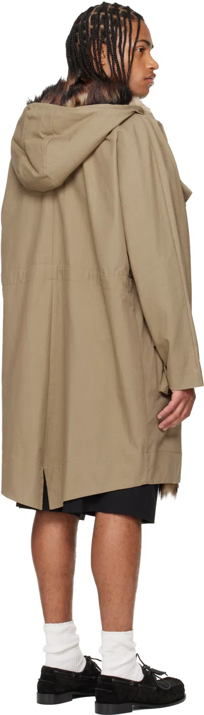 Simone Rocha Khaki Multi Pocket Faux Fur Lined Parka Coat In Brown