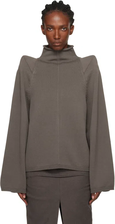 Rick Owens High-collared Thick Knit Wool Sweater With Geometric Shoulder Details In Gray