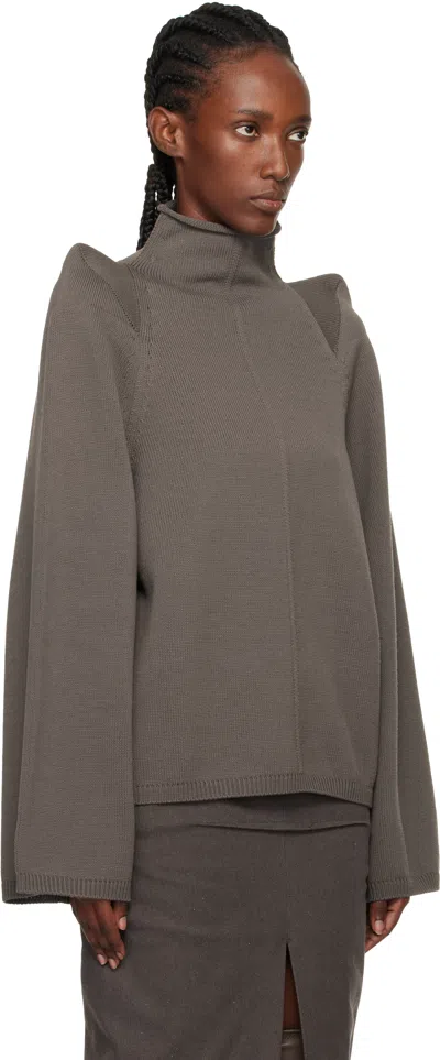 Rick Owens High-collared Thick Knit Wool Sweater With Geometric Shoulder Details In Gray