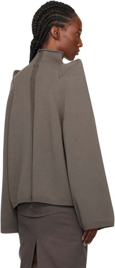 Rick Owens High-collared Thick Knit Wool Sweater With Geometric Shoulder Details In Gray