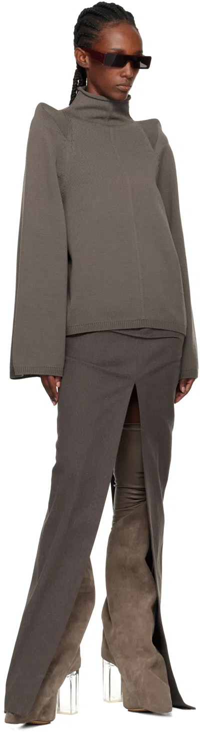 Rick Owens High-collared Thick Knit Wool Sweater With Geometric Shoulder Details In Gray