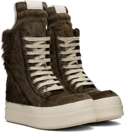 Rick Owens Brown Concordians Megageobaskets Sneakers In Green