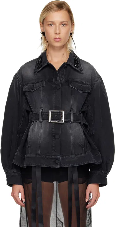 Simone Rocha Denim Jacket With Decorative Carved Belt Details In Black