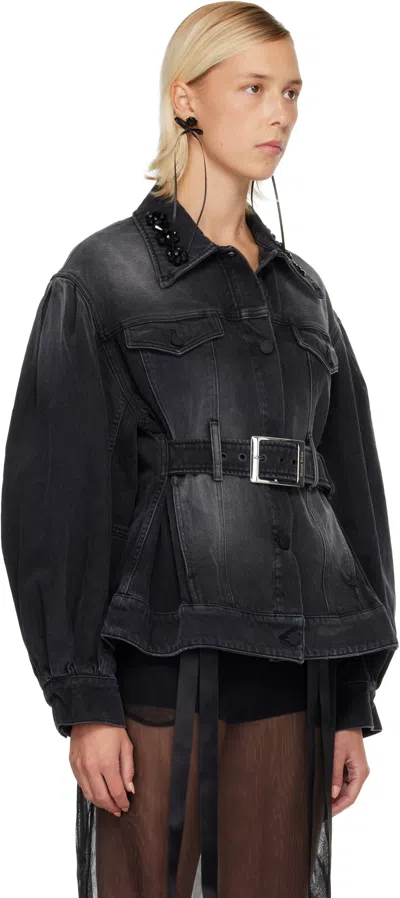 Simone Rocha Denim Jacket With Decorative Carved Belt Details In Black