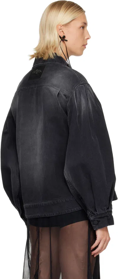 Simone Rocha Denim Jacket With Decorative Carved Belt Details In Black
