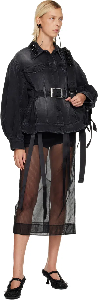 Simone Rocha Denim Jacket With Decorative Carved Belt Details In Black