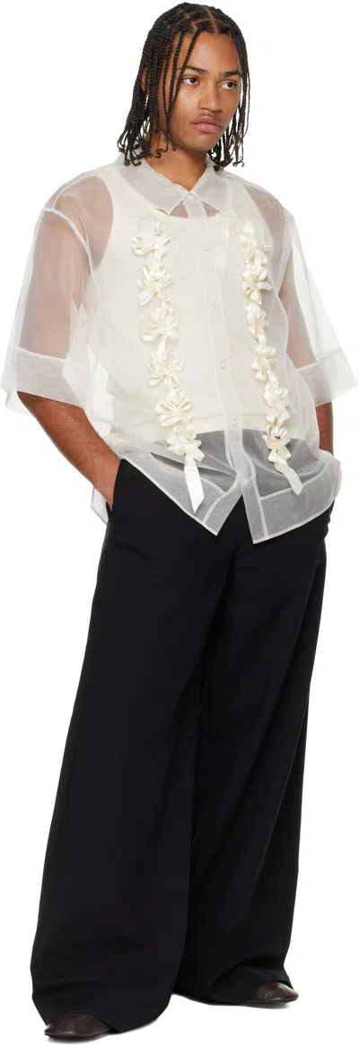 Simone Rocha White Ribbon Daisy Chain Boxy Shirt In Brown