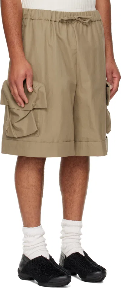 Simone Rocha Khaki Multi Pocket Drawstring Cargo Shorts In Brown