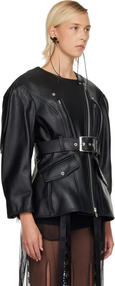 Simone Rocha Leather Motorcycle Jacket With A Bow On The Back In Black