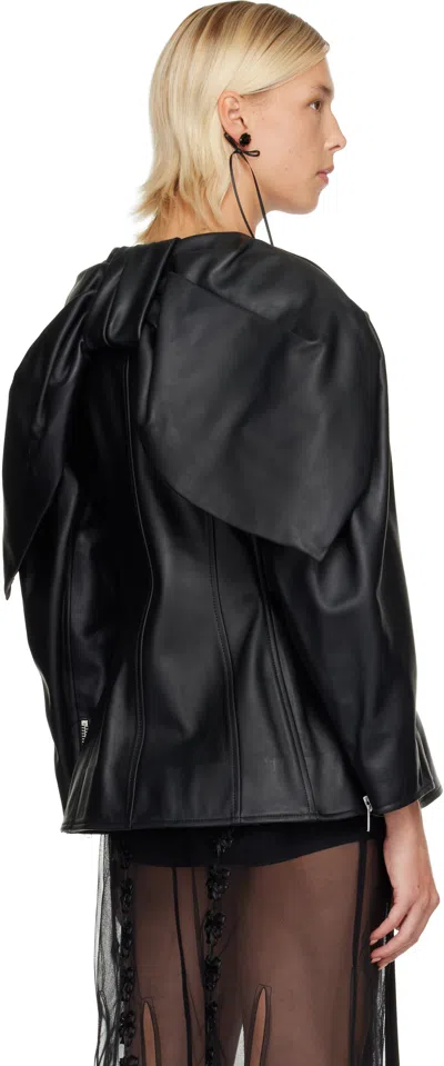 Simone Rocha Leather Motorcycle Jacket With A Bow On The Back In Black