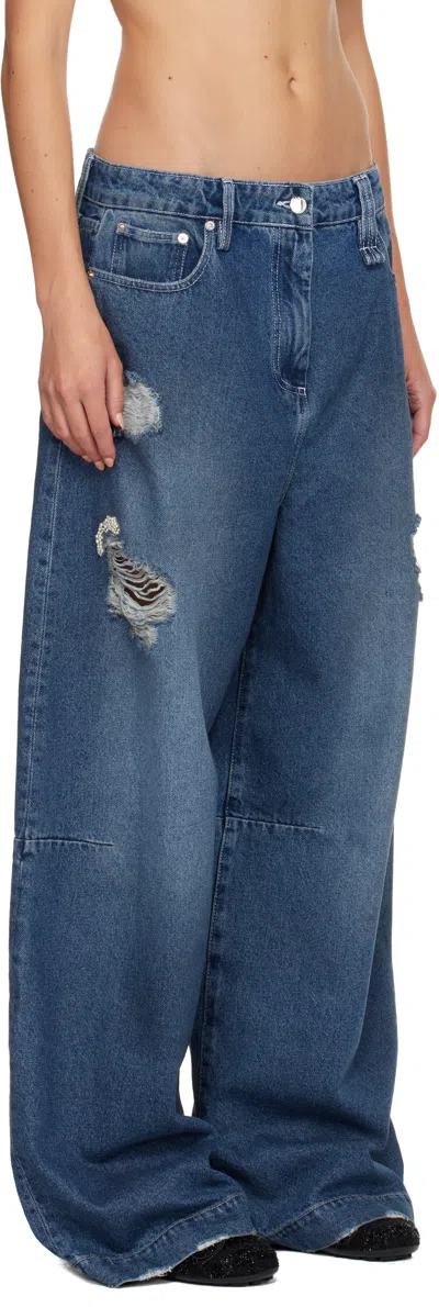 Simone Rocha Distressed High-rise Wide-leg Jeans In Blue