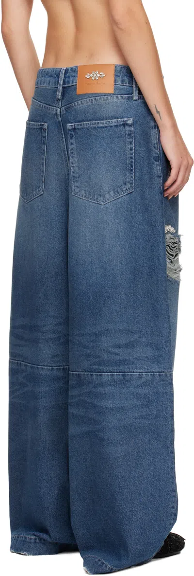 Simone Rocha Distressed High-rise Wide-leg Jeans In Blue