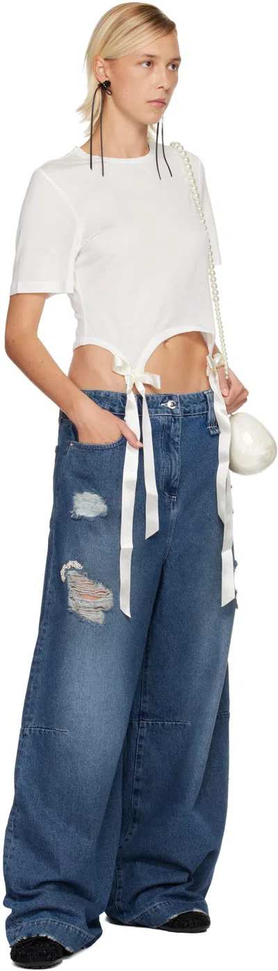 Simone Rocha Distressed High-rise Wide-leg Jeans In Blue