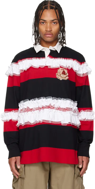 Simone Rocha Red & Black Ruffle Rugby Polo In Multi