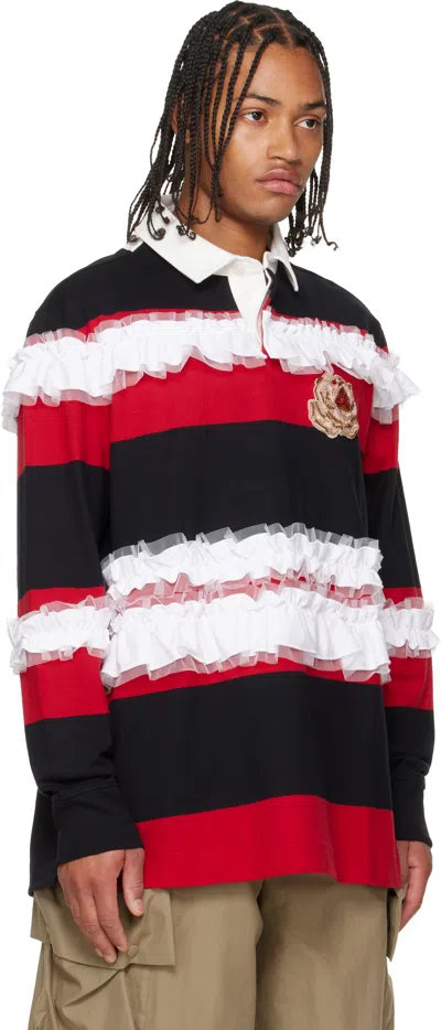 Simone Rocha Red & Black Ruffle Rugby Polo In Multi