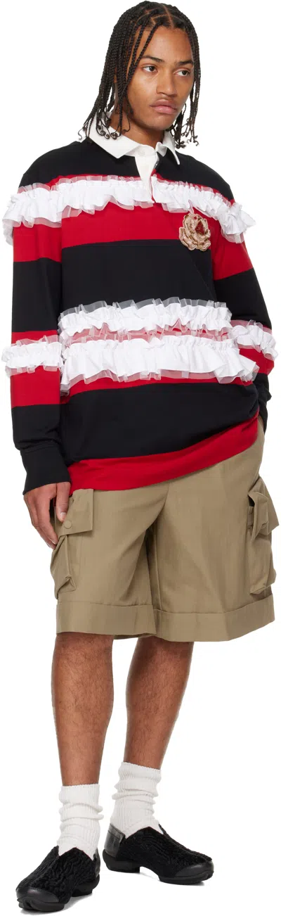 Simone Rocha Red & Black Ruffle Rugby Polo In Multi