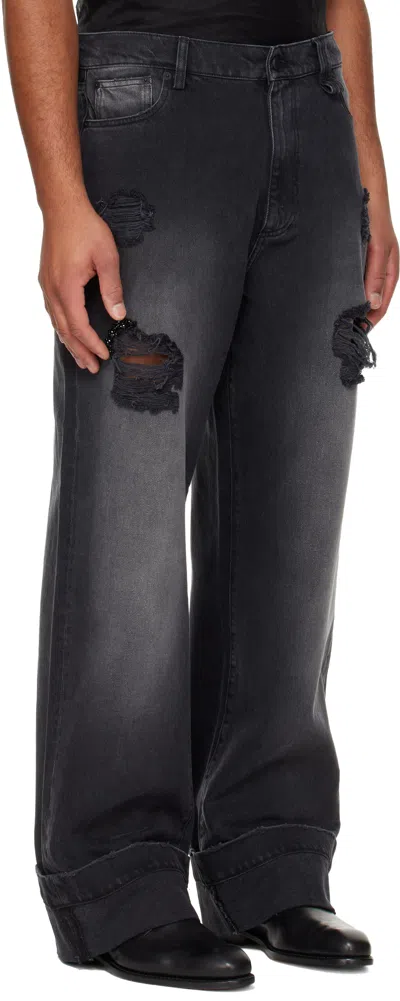 Simone Rocha Black Embellished Straight Leg Jeans In Gray