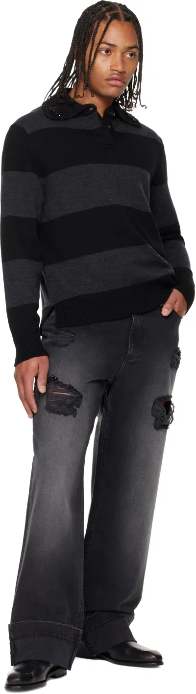 Simone Rocha Black Embellished Straight Leg Jeans In Gray