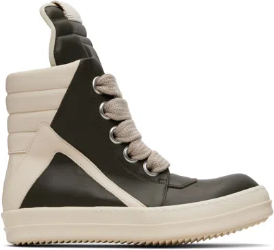 Rick Owens Khaki Concordians Jumbolace Geobasket Sneakers In Animal Print