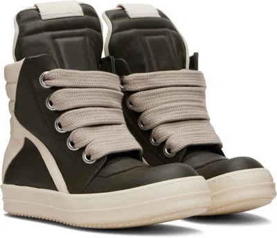 Rick Owens Khaki Concordians Jumbolace Geobasket Sneakers In Animal Print