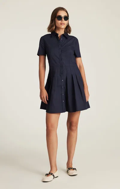 Mavi Pleated Mini Shirtdress In Navy Blazer In Blue