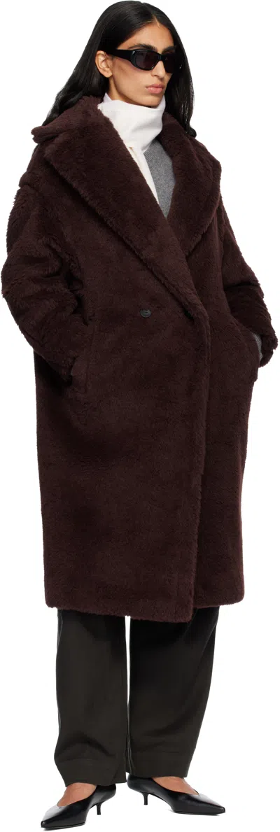Max Mara Bordeaux Teddy Bear Icon Coat In Alpaca And Wool In Burgundy
