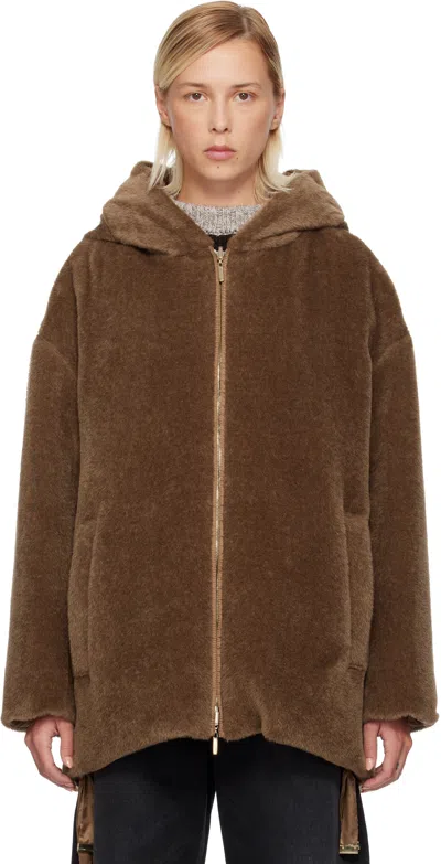 Max Mara The Cube Olivia Hooded Reversible Alpaca And Wool-blend And Quilted Shell Down Jacket In Brown