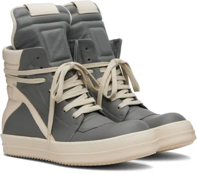 Rick Owens Gray Concordians Geobasket Sneakers In Animal Print