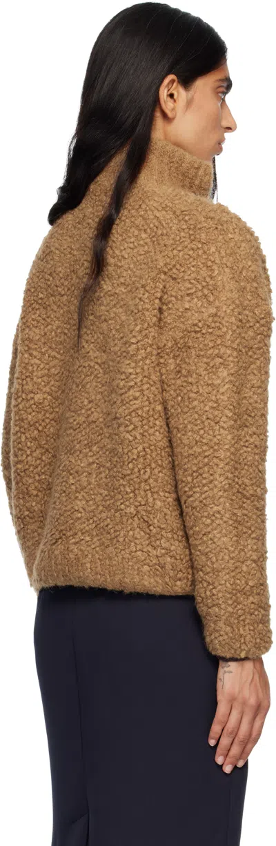 Max Mara Studio Beige Zipup Cardigan In Boucle Wool Blend In Brown