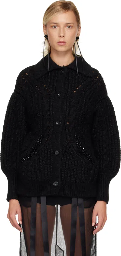 Simone Rocha Black Sculpted Chunky Knit Cardigan In Black