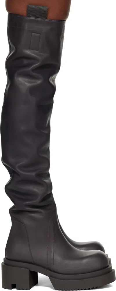 Rick Owens Gray Concordians Wader Bodun Tall Boots In Black