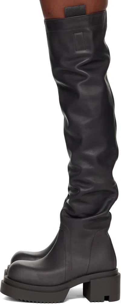 Rick Owens Gray Concordians Wader Bodun Tall Boots In Black