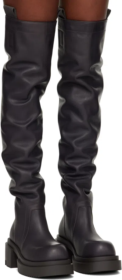 Rick Owens Gray Concordians Wader Bodun Tall Boots In Black