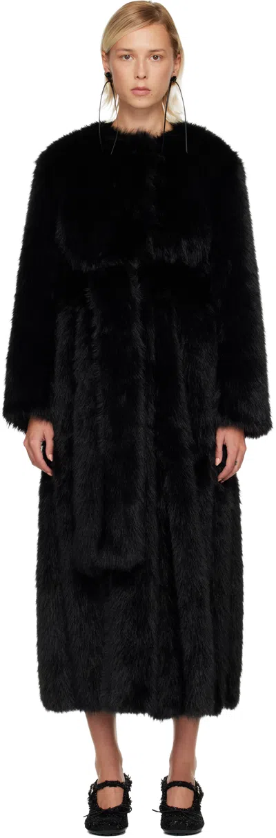 Simone Rocha Womens Black Belted Multi-split Faux-fur Coat In Black