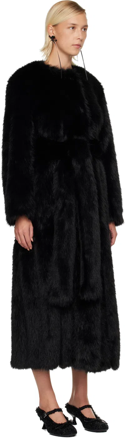 Simone Rocha Womens Black Belted Multi-split Faux-fur Coat In Black