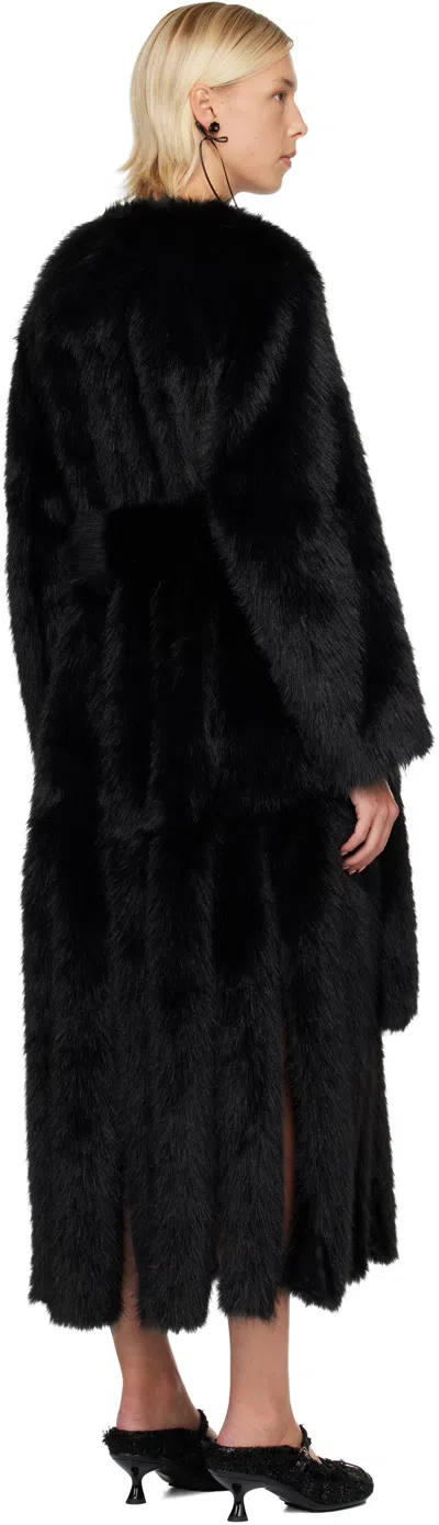 Simone Rocha Womens Black Belted Multi-split Faux-fur Coat In Black