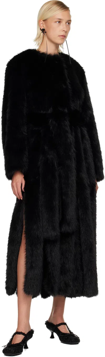 Simone Rocha Womens Black Belted Multi-split Faux-fur Coat In Black