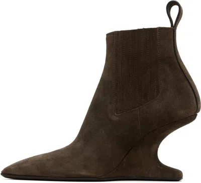 Rick Owens Brown Concordians Runway Ankle Sharp Boots In Brown