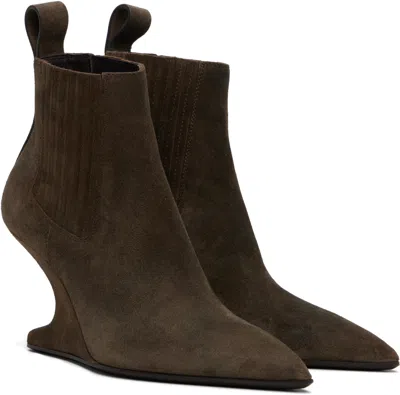 Rick Owens Brown Concordians Runway Ankle Sharp Boots In Brown